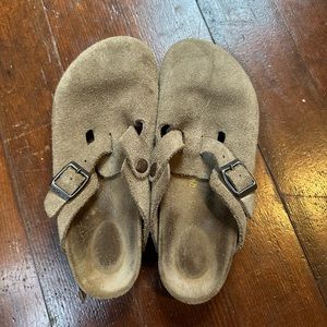 Birkenstock Boston Taupe Suede Clogs
